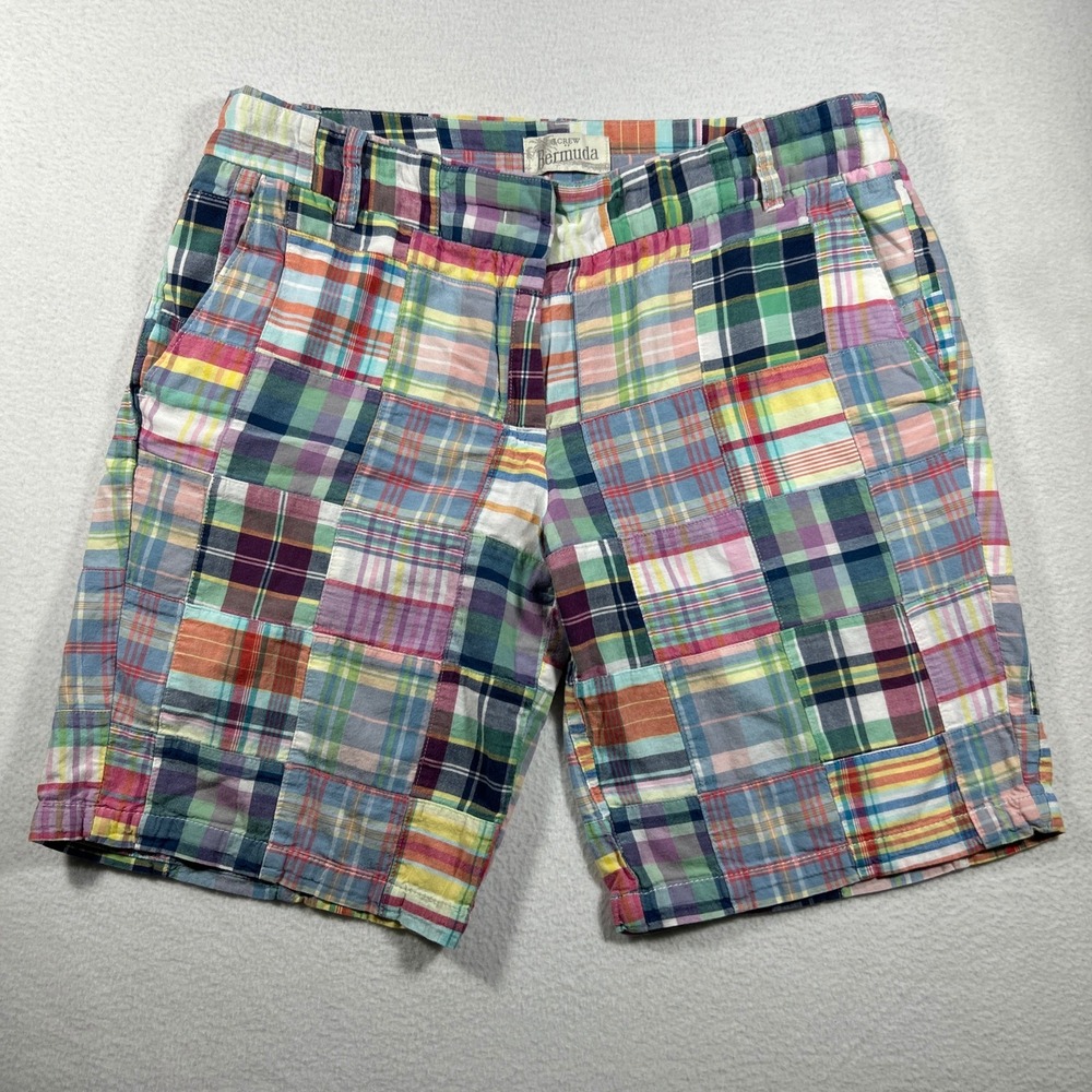 J Crew Madras Plaid Bermuda Shorts Womens Sz 6 (30x8.5) Coastal Preppy Golf